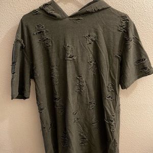 Men's Distressed Olive Green Hoodie Shirt